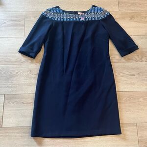 NEW Vilagallo Malhia Kent Wool Blend Navy Sheath Embroidered Dress Size 40/L